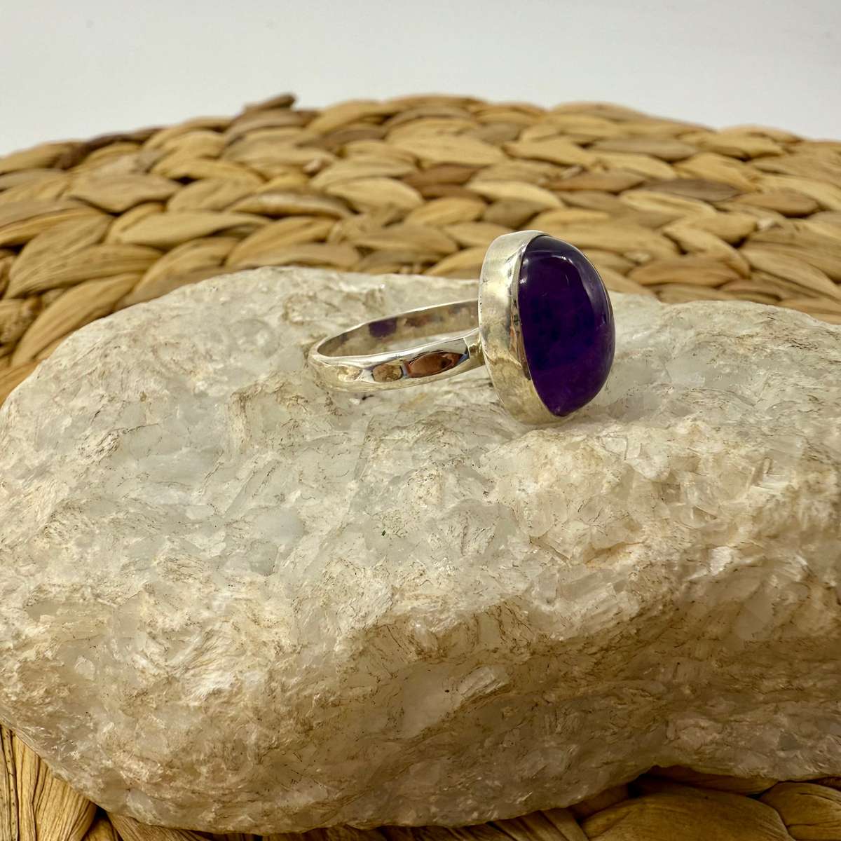 Amethyst Oval Sterling Silver Crystal Ring