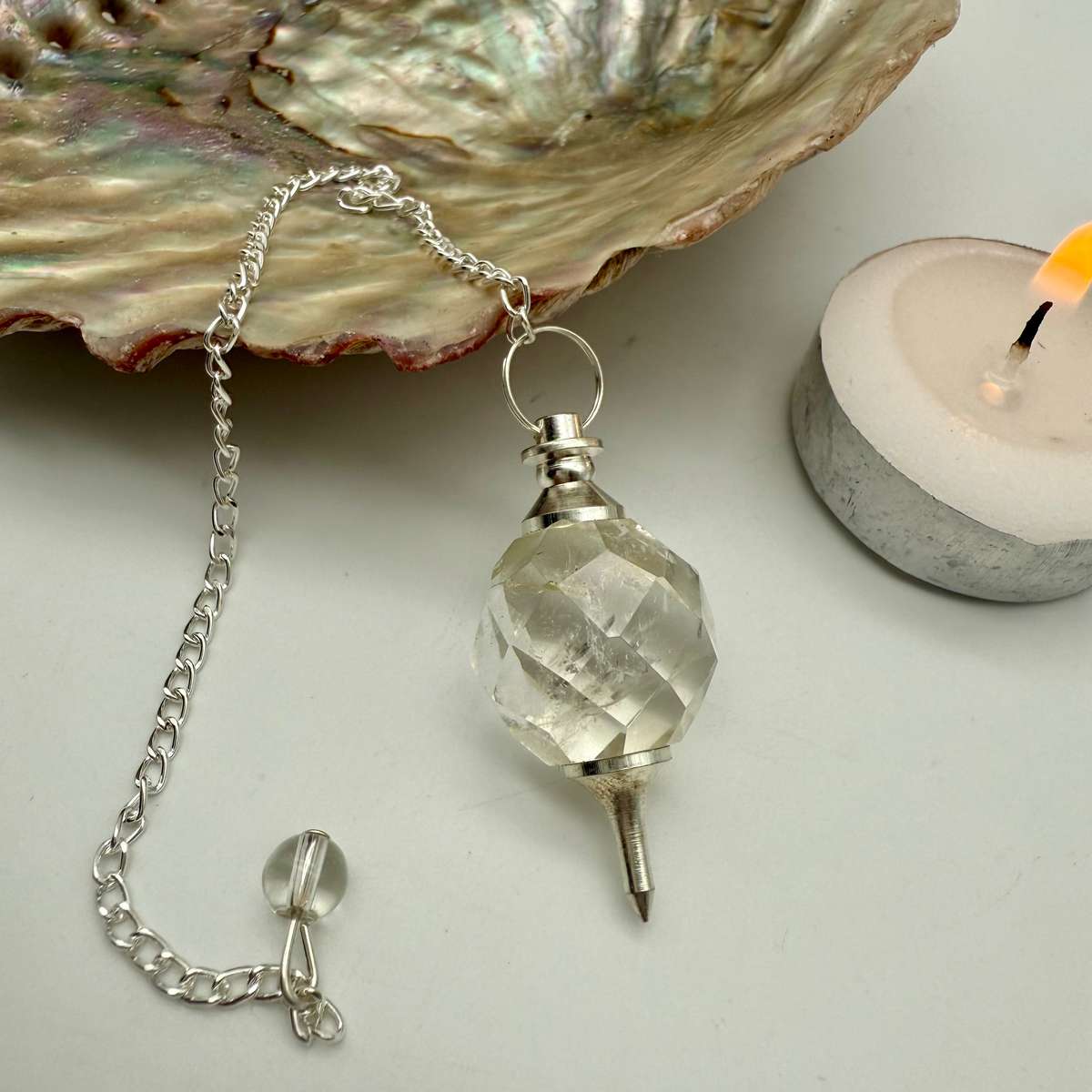 Clear Quartz Faceted Crystal Pendulum