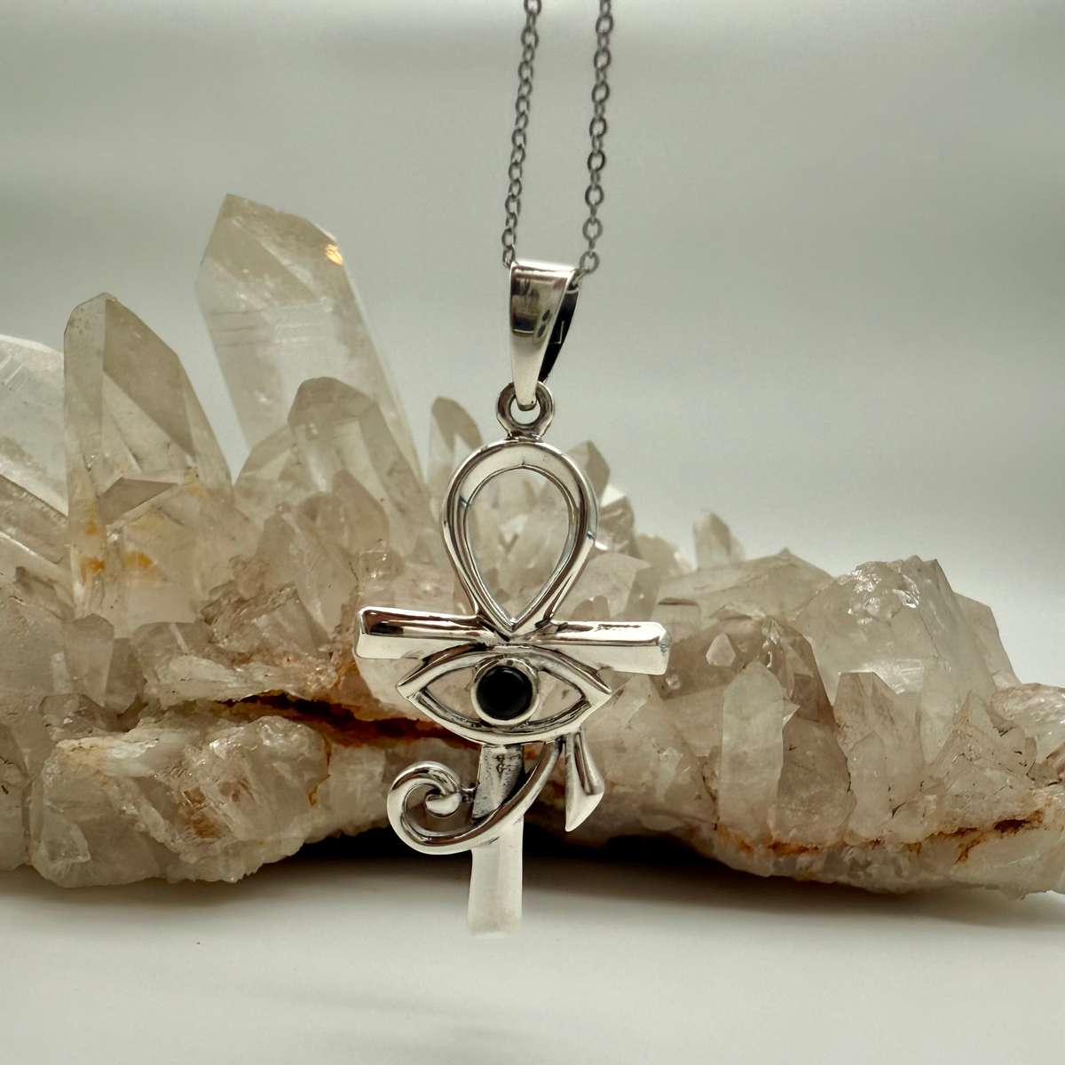 Ankh and Eye of Horus Sterling Silver Pendant