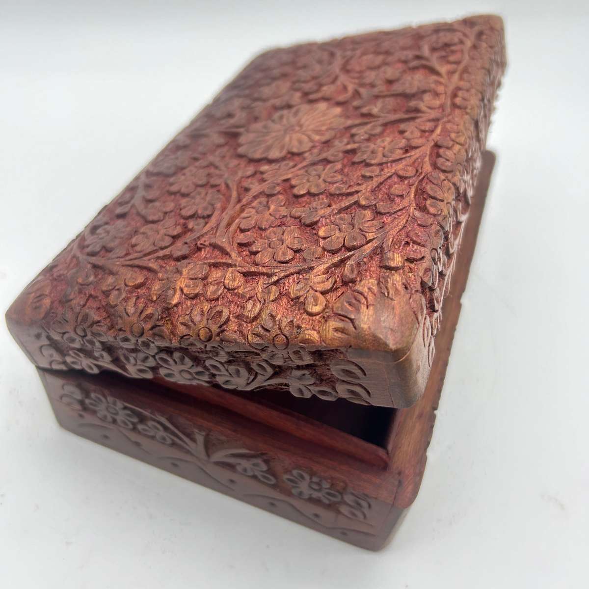 Wooden Carved Box with Flower