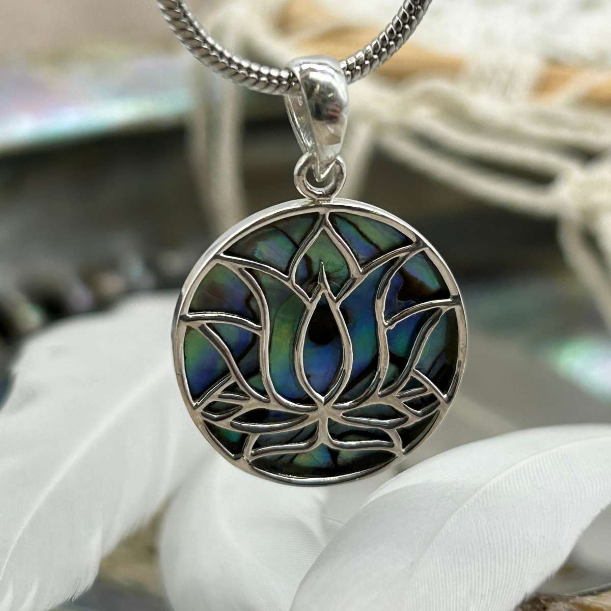 Mother Of Pearl Lotus Flower Sterling Silver Pendant