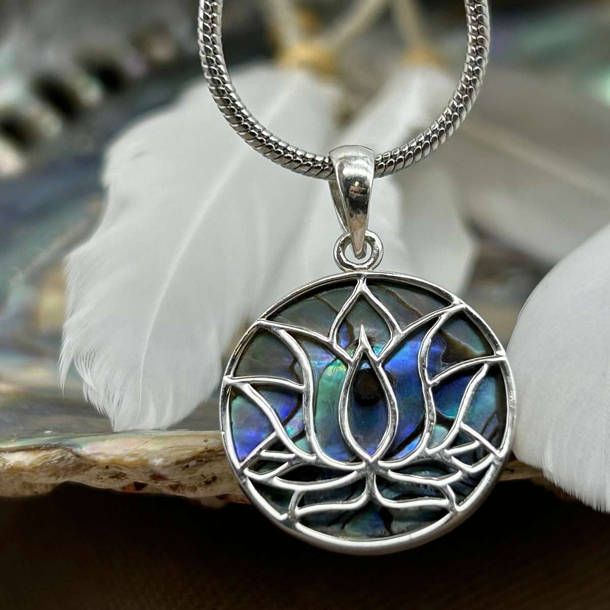Mother Of Pearl Lotus Flower Sterling Silver Pendant