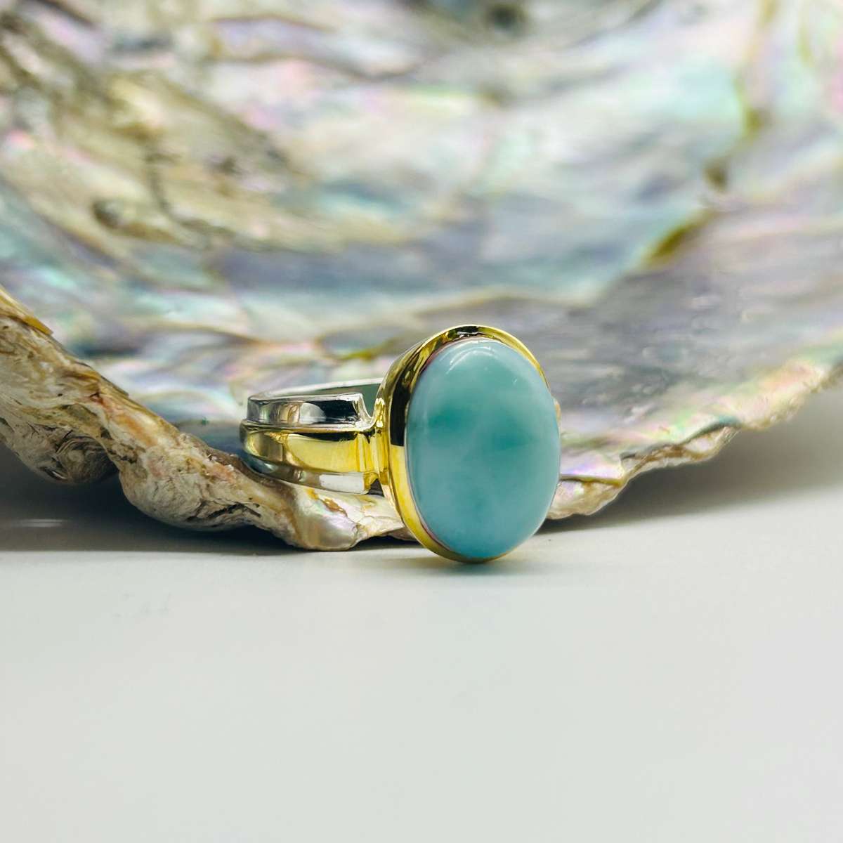 Sterling Silver Larimar Crystal Cabochon Ring