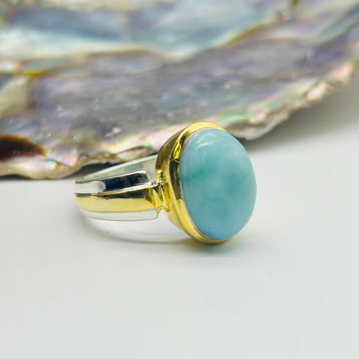 Sterling Silver Larimar Crystal Cabochon Ring