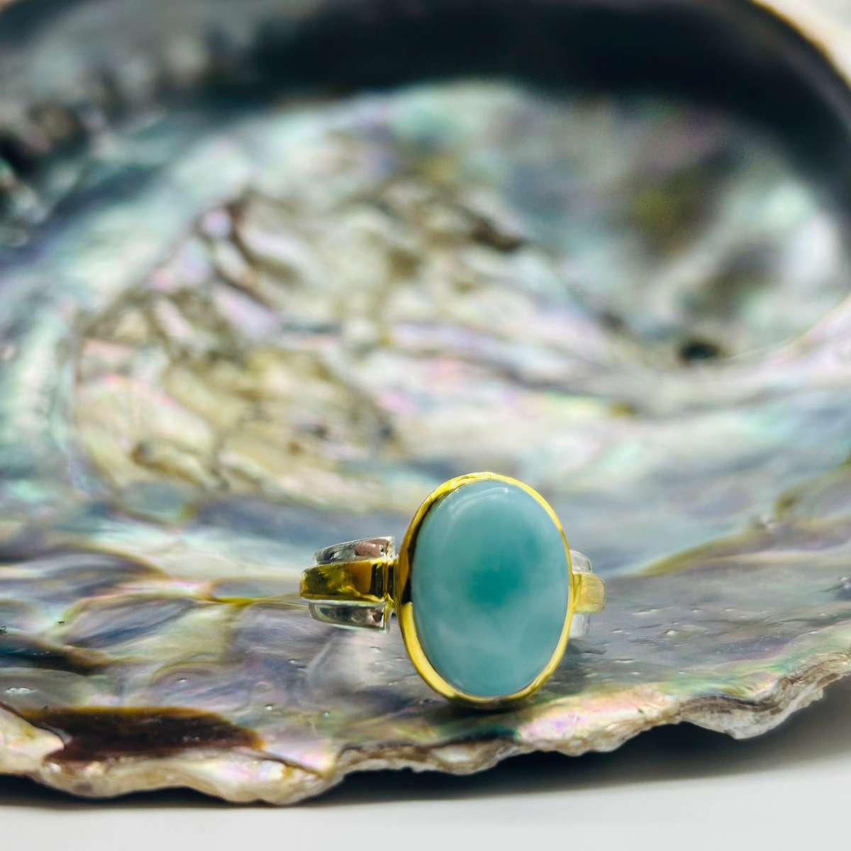 Sterling Silver Larimar Crystal Cabochon Ring