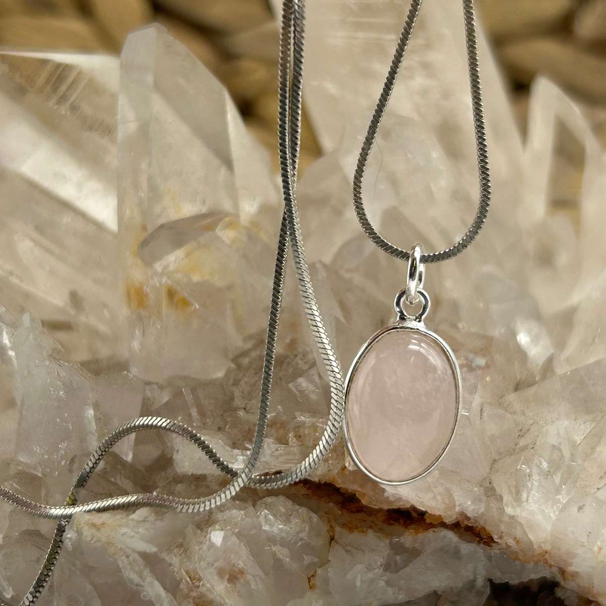 Rose Quartz Crystal Sterling Silver Love Pendant