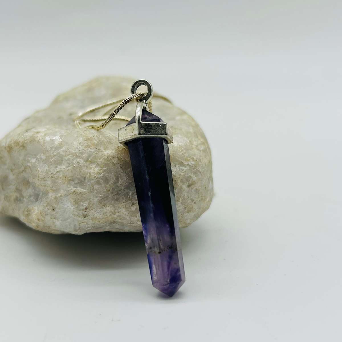 Men's Amethyst Crystal White Metal Pendant