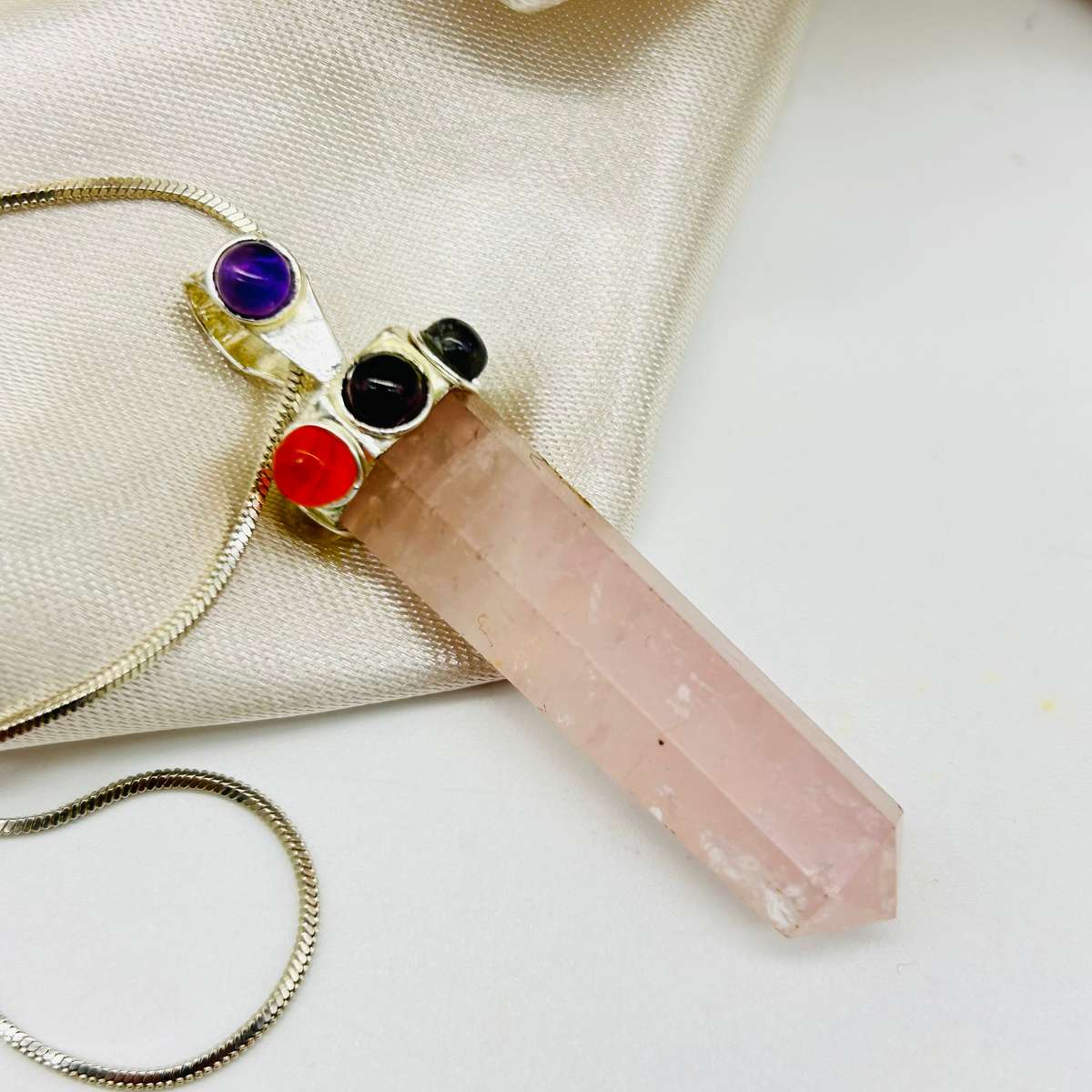 Rose Quartz Chakra Cabochon Gemstones Metal Pendant