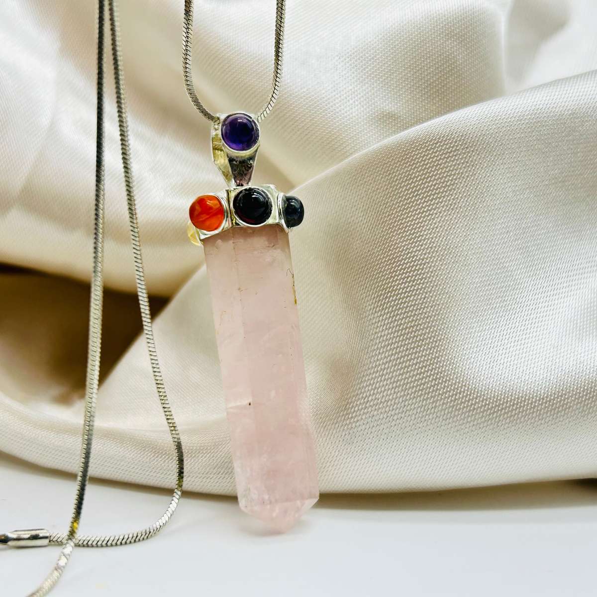 Rose Quartz Chakra Cabochon Gemstones Metal Pendant
