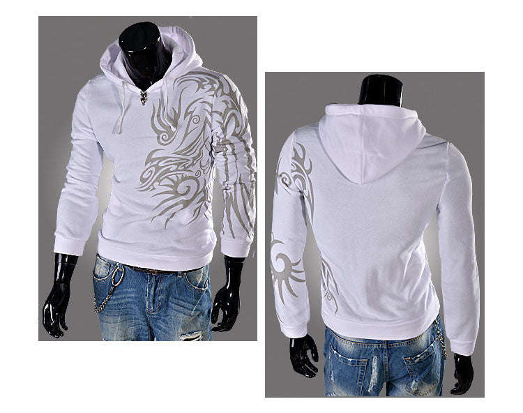 Men's Stylish Patterned White Hoodie - M