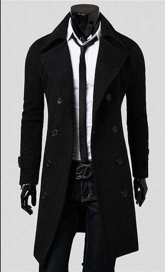Men's Black Worsted Men Coat - XXXL