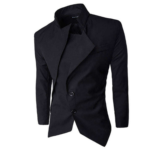 Men's Black Double-Breasted Mandarin Collar Smart Coat - M