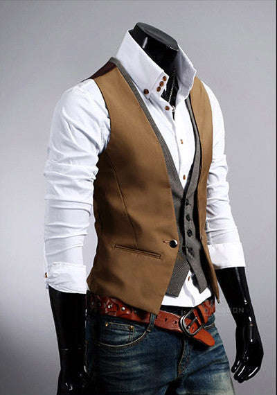 Men's Two-Piece Camel Waistcoat - XXL