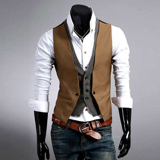 Men's Two-Piece Camel Waistcoat - XXL