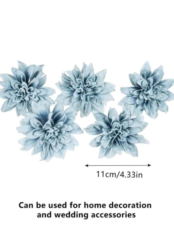 5pc Cake Topper Artificial Dahlia Chrysanthemum Blue