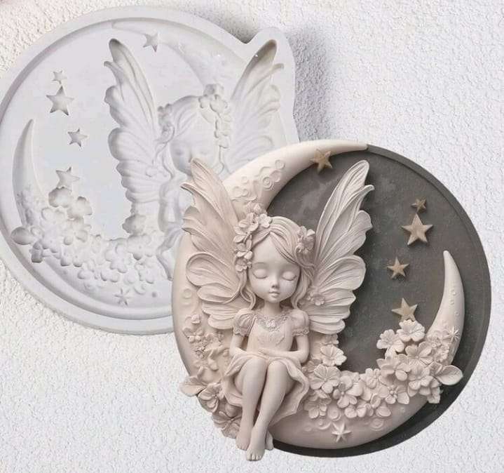 Silicone Mould Fairy Angel On Floral Moon