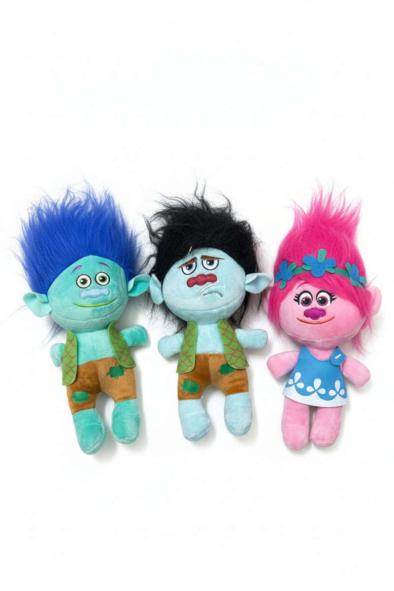 Trolls plush toys with clip 3 per set 28cm