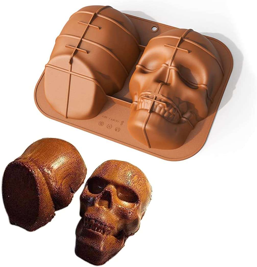Large silicone mould chocolate 3D skull, 14x22cm depth 10.5cm