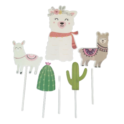 Llama Cactus cardboard cake topper