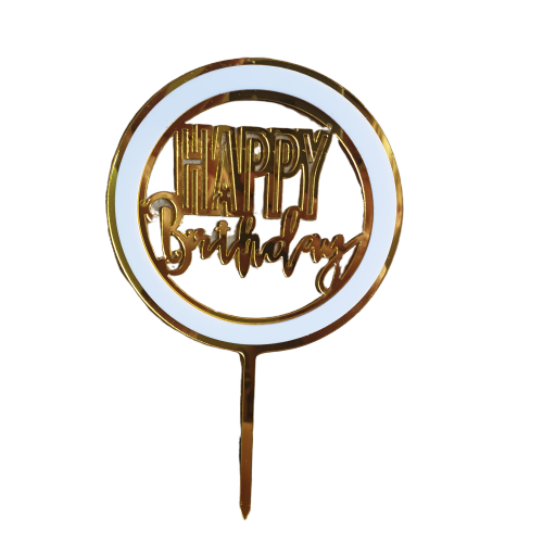Nr173 Acrylic Cake Topper Happy Birthday Gold & White
