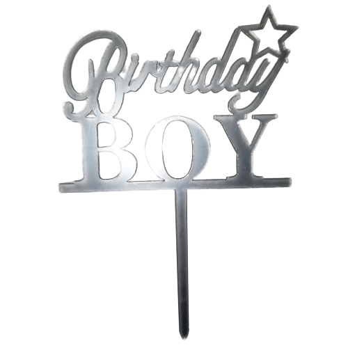 Nr193 Acrylic Cake Topper Birthday Boy Silver