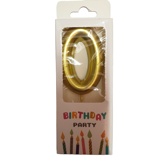 Gold 0 Number candle, 6cm