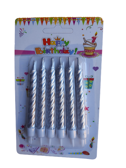 Silver Birthday Candle 6pc
