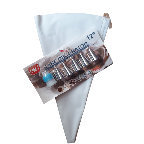 12" Piping Bag with 5 Nozzles & Connector