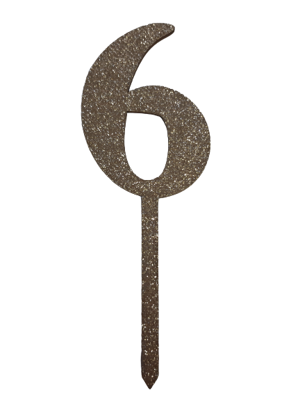 Nr6 Rose Gold wooden number topper with glitter. 7cm
