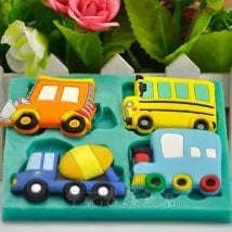 Bus, train, cement mixer fondant construction silicone mould, size of mould 10.5x8.5cm