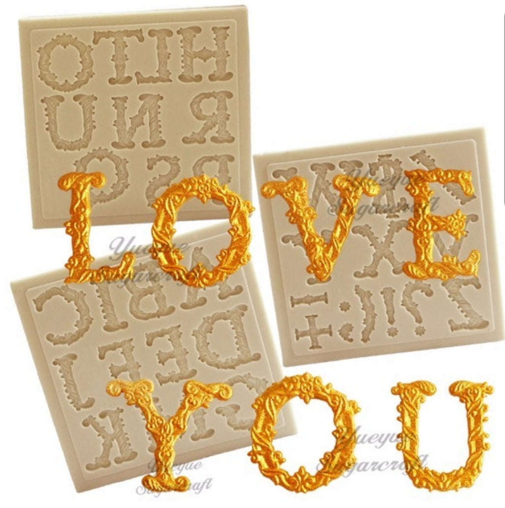 Small vintage scroll alphabet silicone mould, +-2.1x2cm