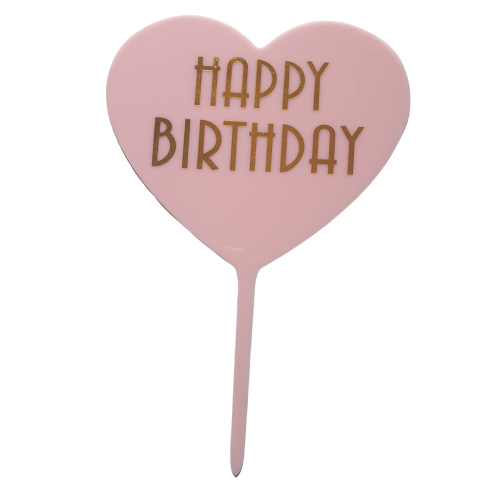 Nr150 Acrylic Cake Topper Happy Birthday Heart Pink