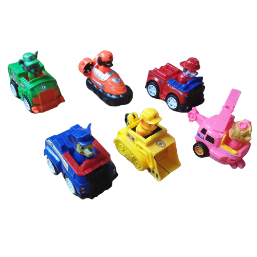 Paw patrol figurines with cars, size of yellow car 7x4cm, dog 4cm