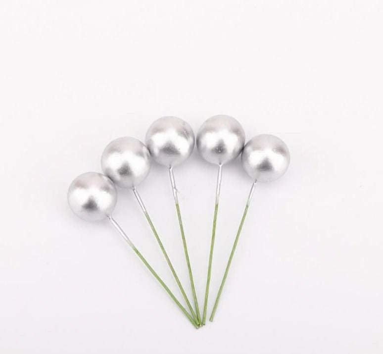 Cake Topper Polystyrene Faux Balls Silver 10pc 1.5cm