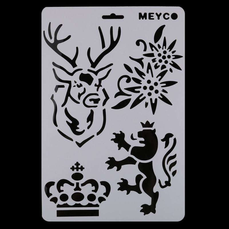 A4 Crown Flower Lion Stencil K