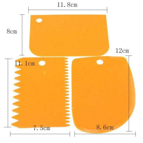 3pc cake Smoother polisher and scraper set, color may differ