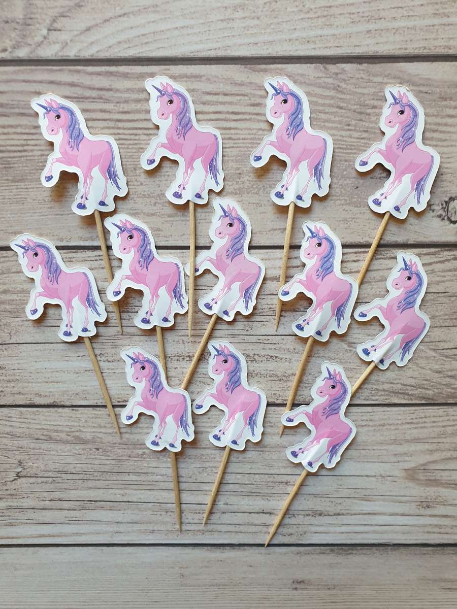 12 Unicorn cupcake Toppers toothpicks