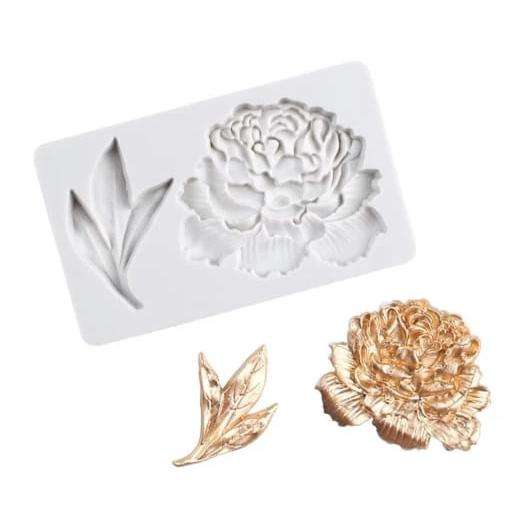 Peony and Leave Silicone fondant mould, peony 5.5x4.8cm