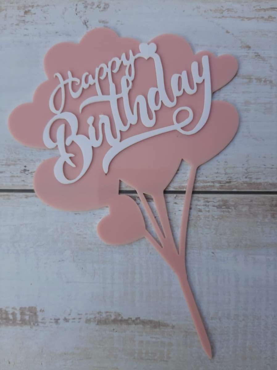 Nr200 Acrylic cake topper Happy Birthday Pink and White