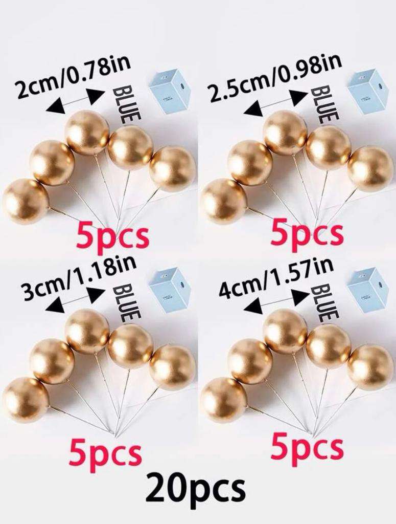 Cake Topper Polystyrene Faux Balls Gold 20pcs