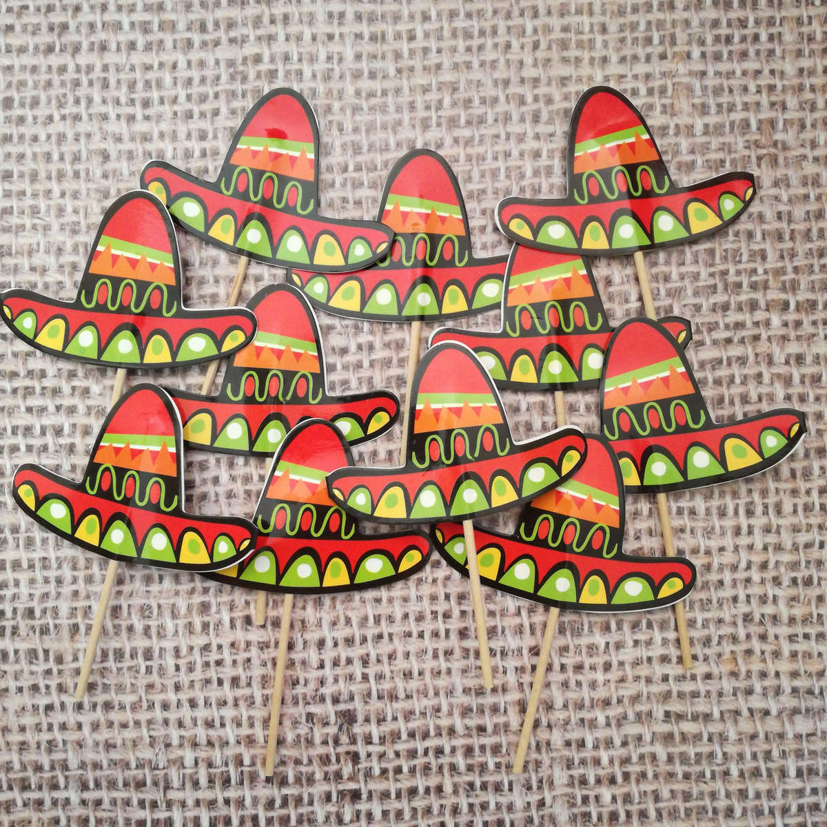 24 Mexican hat fiesta Cupcake Toppers toothpicks