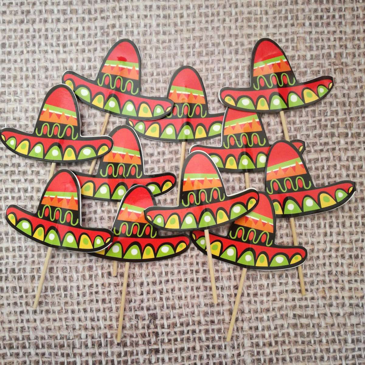 12 Mexican hat fiesta Cupcake Toppers toothpicks