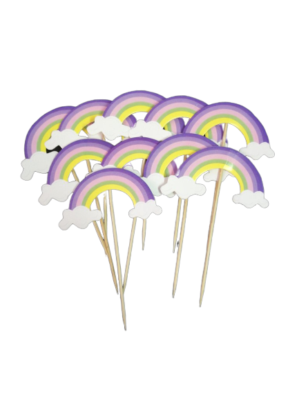 10 Rainbow cupcake Toppers toothpicks