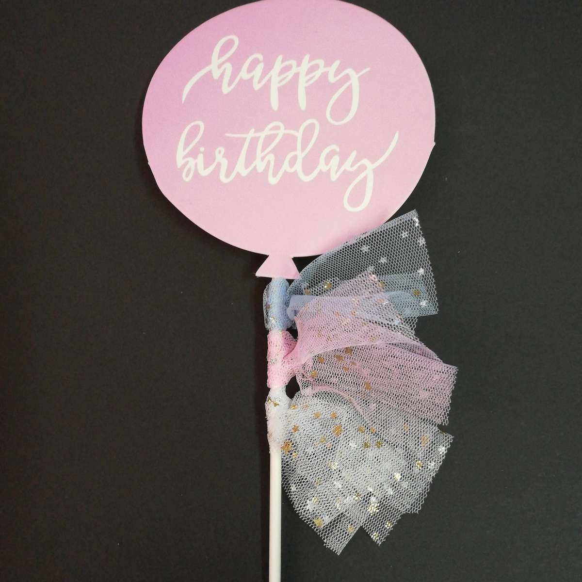 Pink and Blue Balloon Happy Birthday cake topper