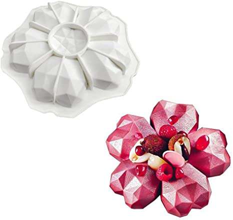 Large Geometric Heart Flower Shape Silicone Mould, mousse pudding 16cm. 3.5cm deep