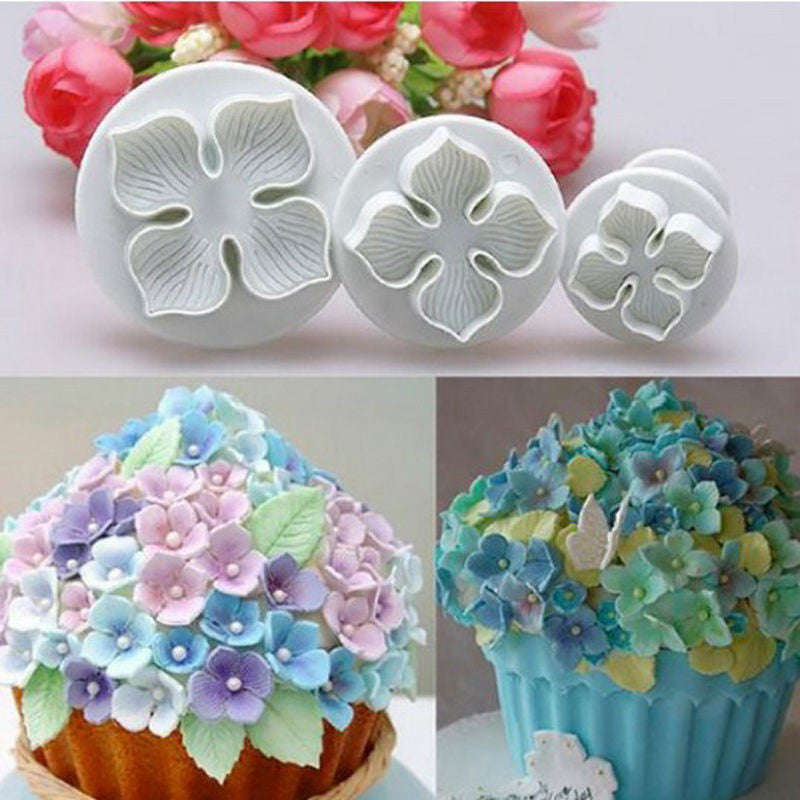 Four petal flower, hydrangea Fondant plunger Cutter