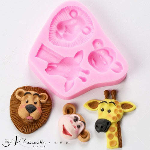 Silicone fondant mould Wild animals, Lion Monkey Giraffe, size of mould 9x8