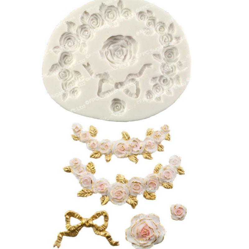 Rose Border Bow silicone mould, size of mould 11x10cm