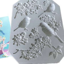 Birds and Flowers silicone mould, left bird 3.7x2cm