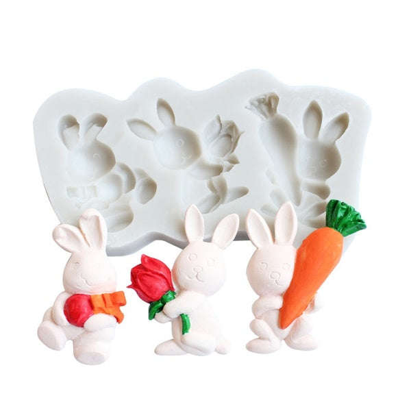 Easter Bunnies silicone mould, bunny with carrot 6.5x5cm